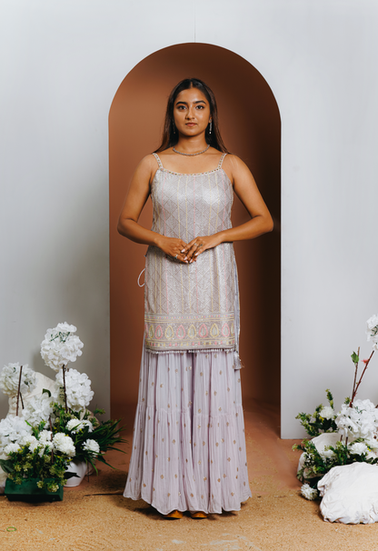 Little Purple Embroidered Straight Palazzo Set