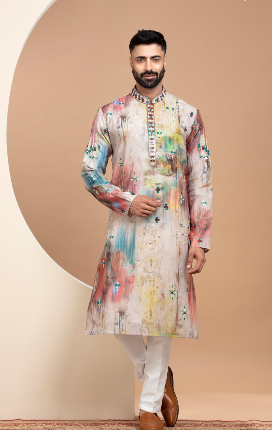 Multi Colour Pixelated Printed Kurta Set