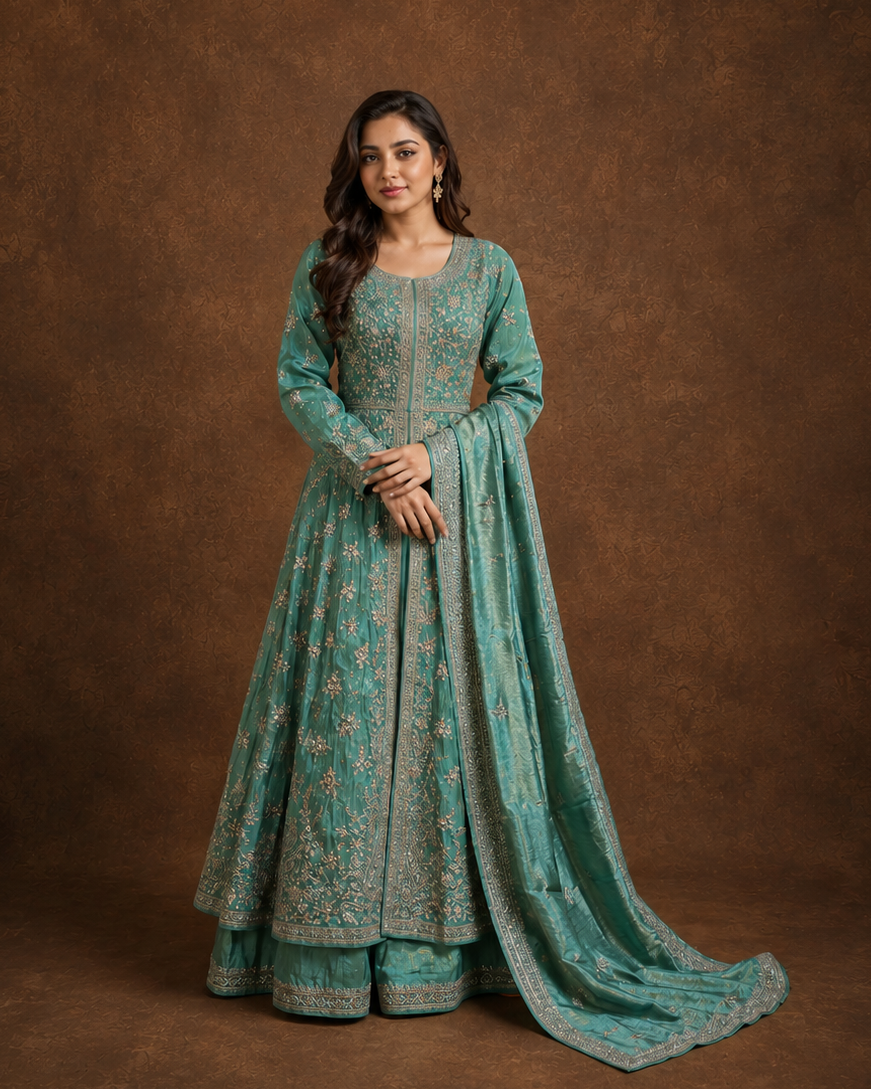 Sea Green Designer Anarkali Suit Set