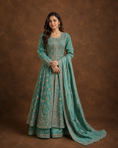 Sea Green Designer Anarkali Suit Set