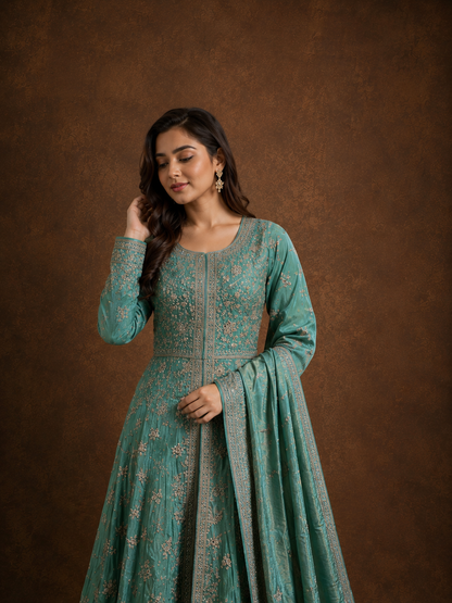 Sea Green Designer Anarkali Suit Set