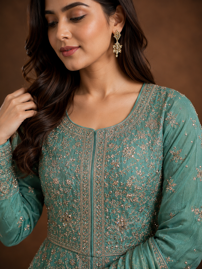 Sea Green Designer Anarkali Suit Set