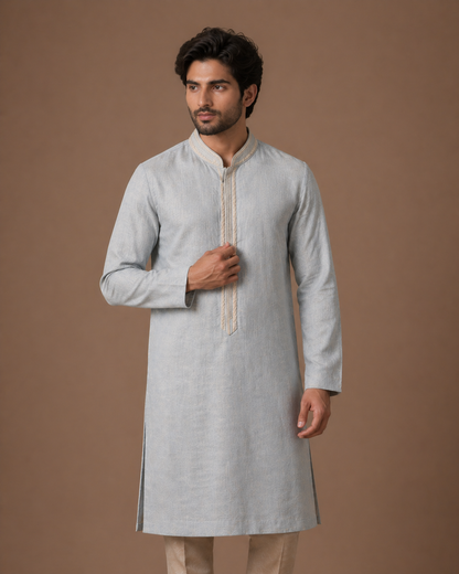 Sky Blue Linen Traditional Kurta