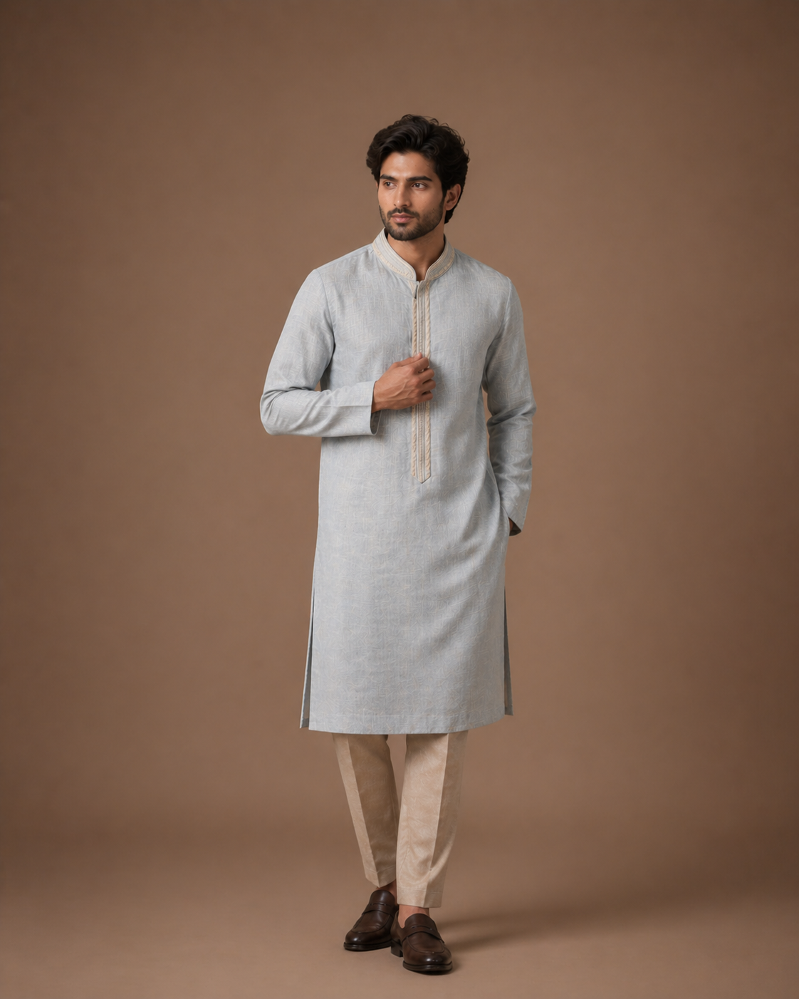 Sky Blue Linen Traditional Kurta