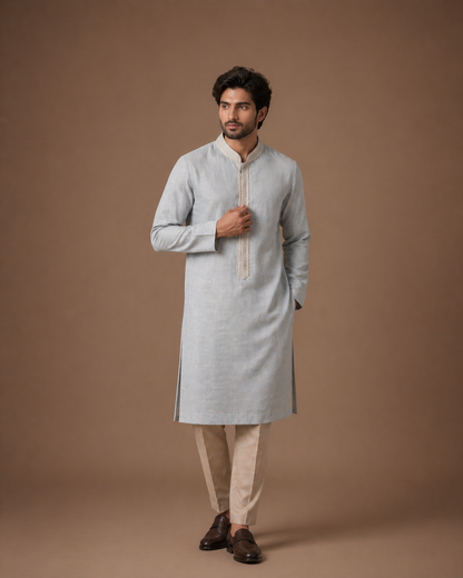 Sky Blue Linen Traditional Kurta