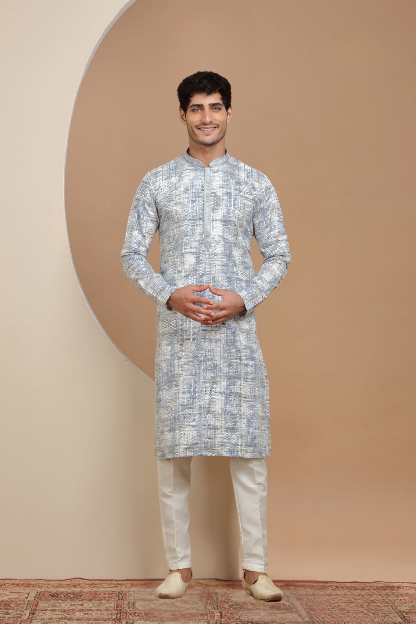 Sky Blue Sequins Work Kurta