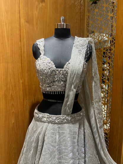 Smoke Grey Hand Embroidered Lehenga Choli