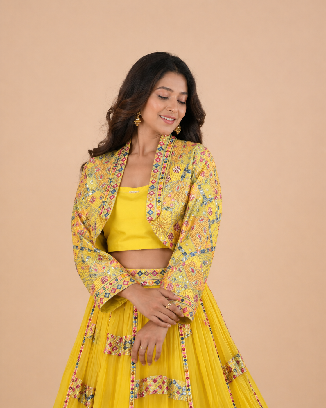 Sunshine Yellow Multicolor Embroidered Navratri Lehenga Choli