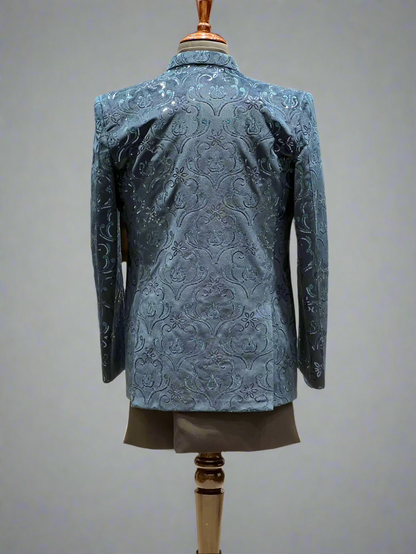 Teal Blue Textured Indo-Western with Antique Gold Buttons