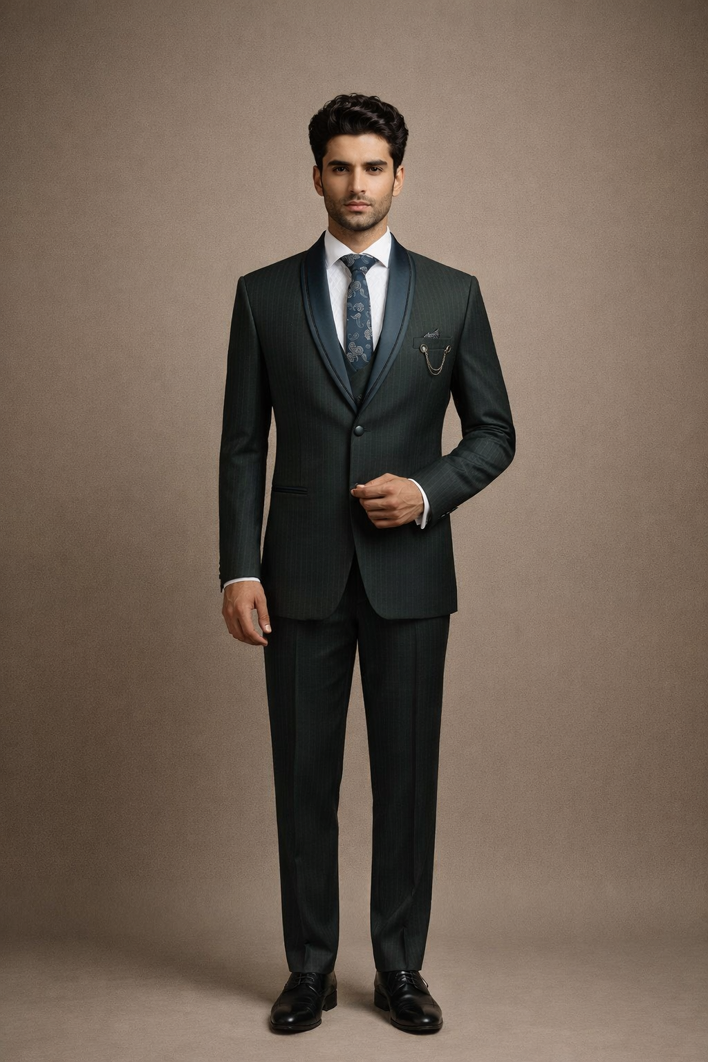 Teal Green Pinstripe Tuxedo Suit