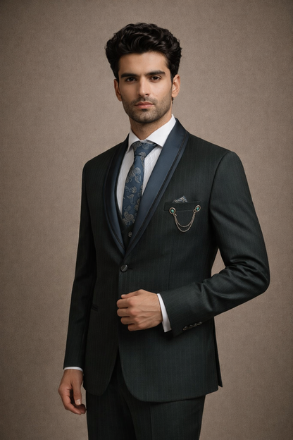 Teal Green Pinstripe Tuxedo Suit