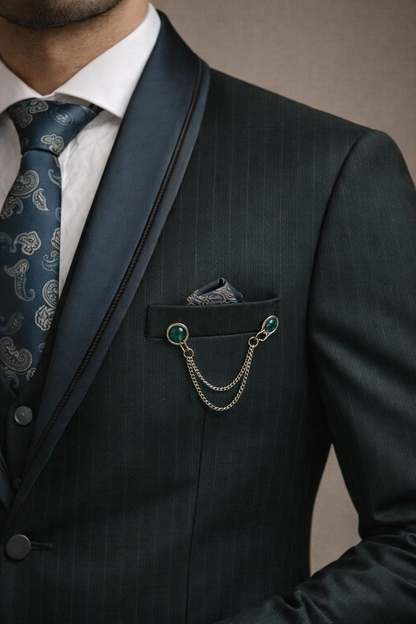 Teal Green Pinstripe Tuxedo Suit