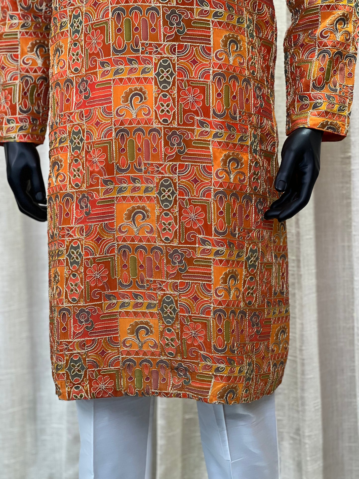 Traditional Multicolor Printed Cotton Silk Kurta with Geometric & Paisley Motifs