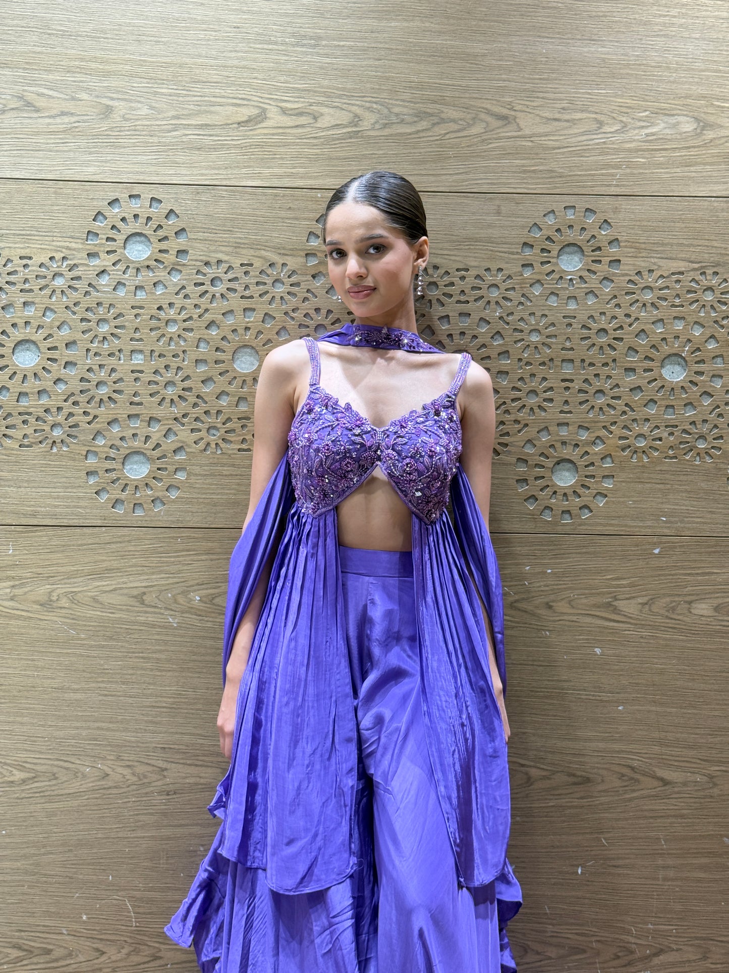 Violet Drape Gown with Embellished Corset Blouse