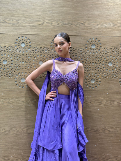 Violet Drape Gown with Embellished Corset Blouse