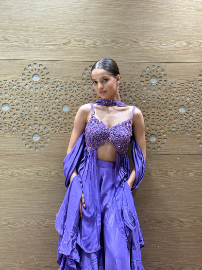 Violet Drape Gown with Embellished Corset Blouse