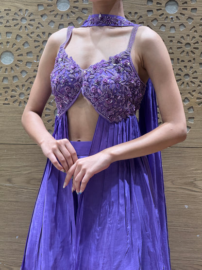 Violet Drape Gown with Embellished Corset Blouse