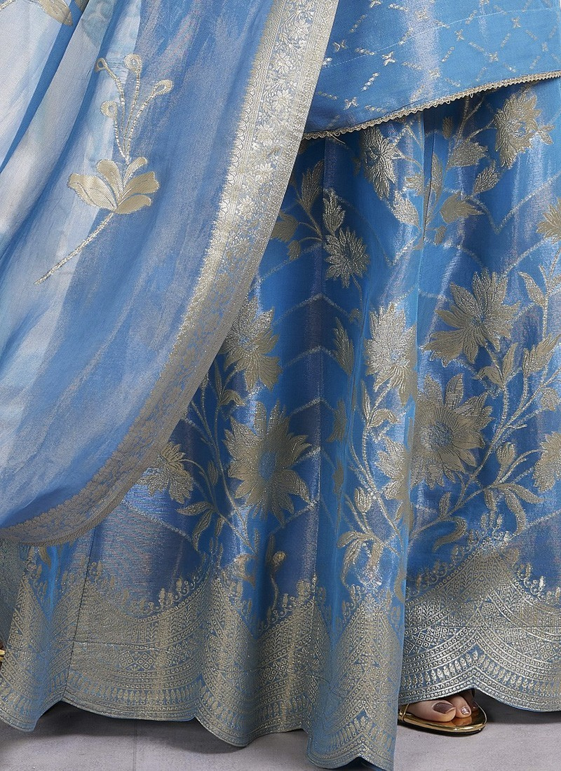 Wedding Wear Embroidered Light Blue Palazzo Suit