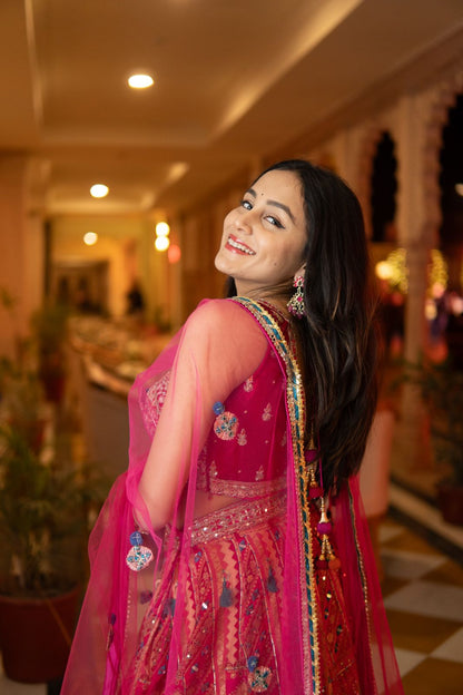 Multi-Coloured Lehenga with Floral Dupatta Set Worn by Kavya Limaye