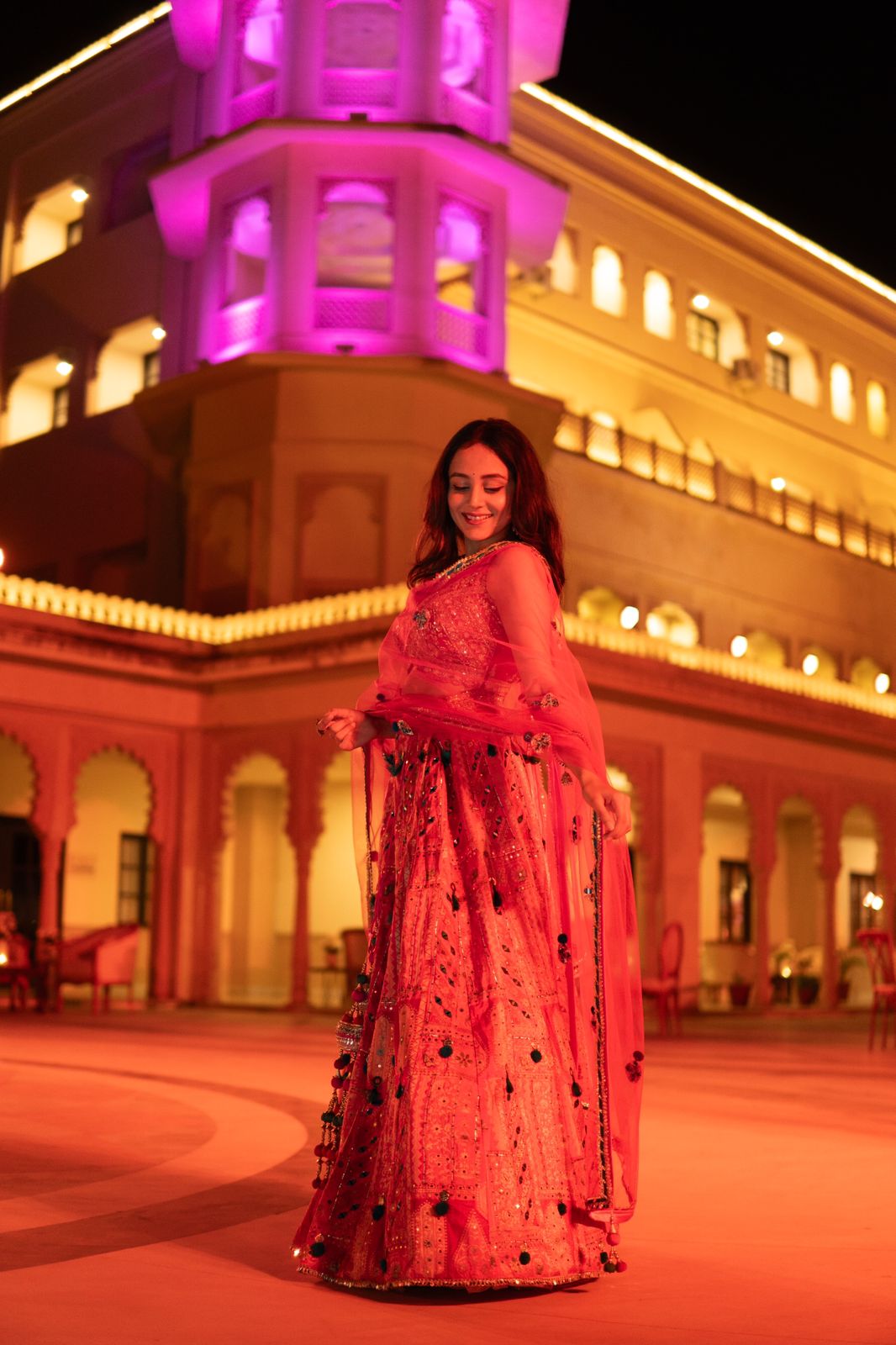 Multi-Coloured Lehenga with Floral Dupatta Set Worn by Kavya Limaye