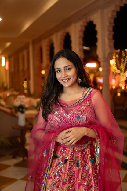Multi-Coloured Lehenga with Floral Dupatta Set Worn by Kavya Limaye