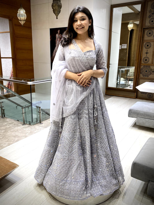 Lavender Elegance with Diamond Work Lehenga Set