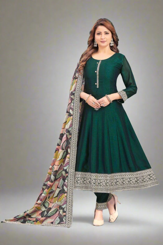 Dark Green Anarkali Pant Set