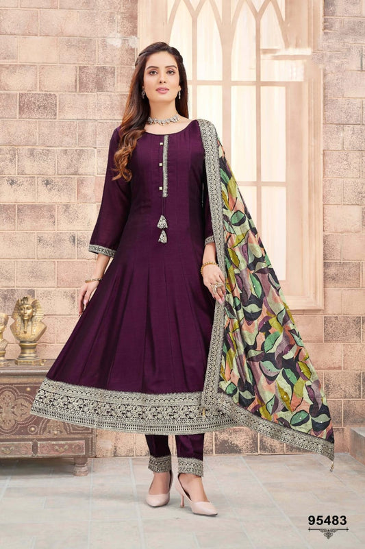 Wine anarkali suit set