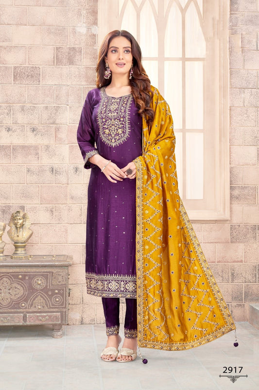 Wine Silk Kurti Pant Set