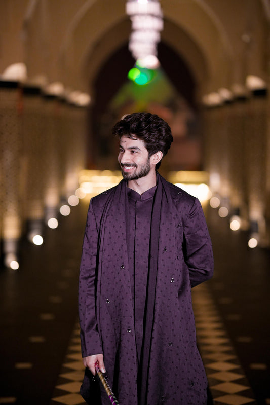 Wine Drape Kurta Indo western  Set