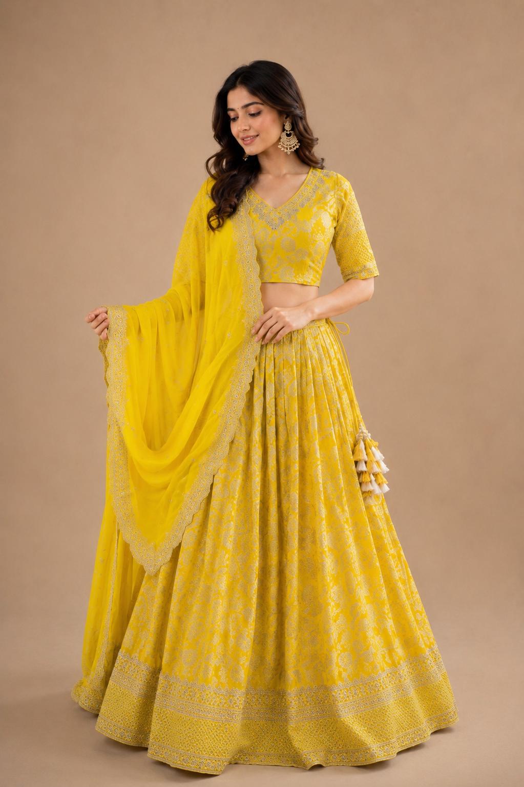 Sunshine Yellow Printed Lehenga Choli Set