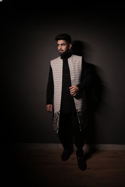 White and black terry rayon Indo-Western