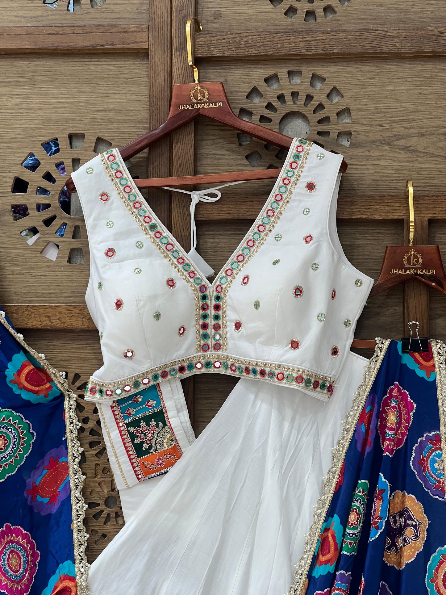 White and Navy Blue Gujarati Navratri Chaniya Choli