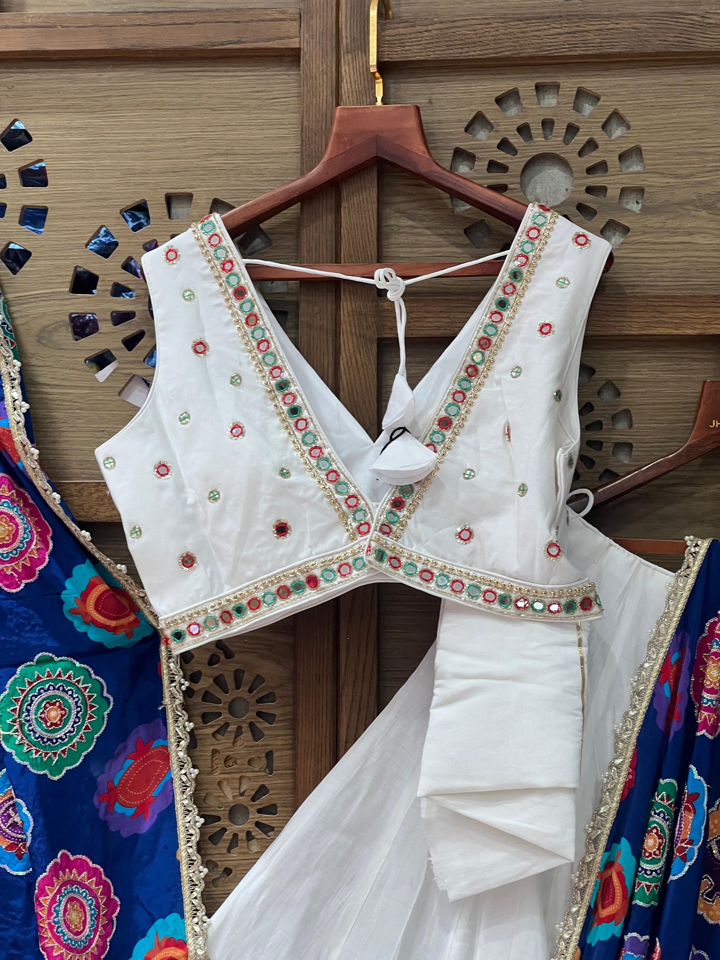 White and Navy Blue Gujarati Navratri Chaniya Choli