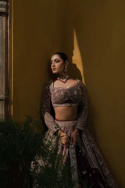 Wine Georgette Lehenga with Zardosi & Sequin Embroidery