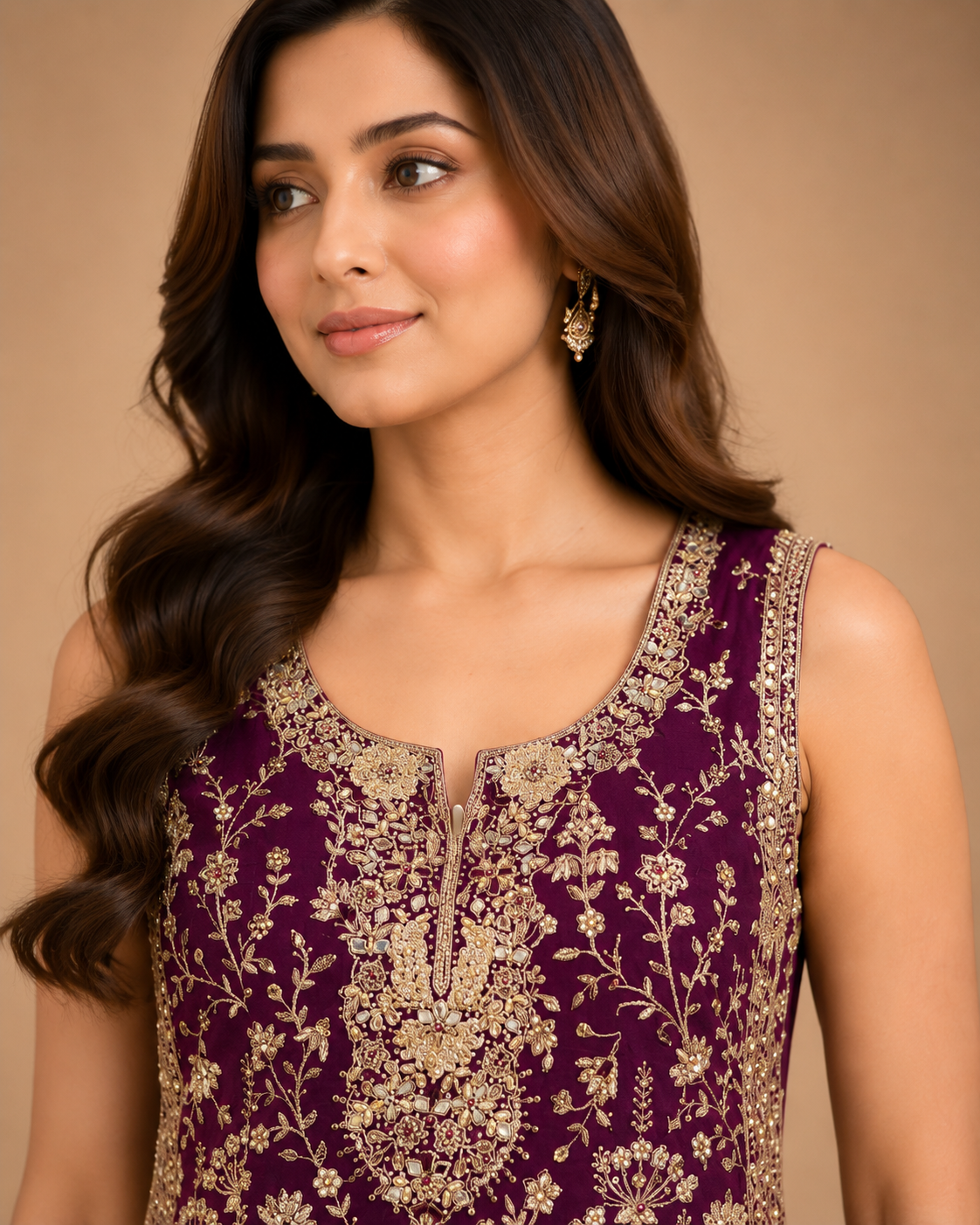 Wine Purple Heavy Embroidered Palazzo Suit Set