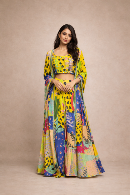 Yellow Multicolor Printed Palazzo Set
