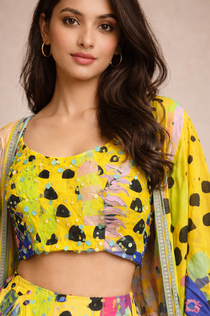 Yellow Multicolor Printed Palazzo Set