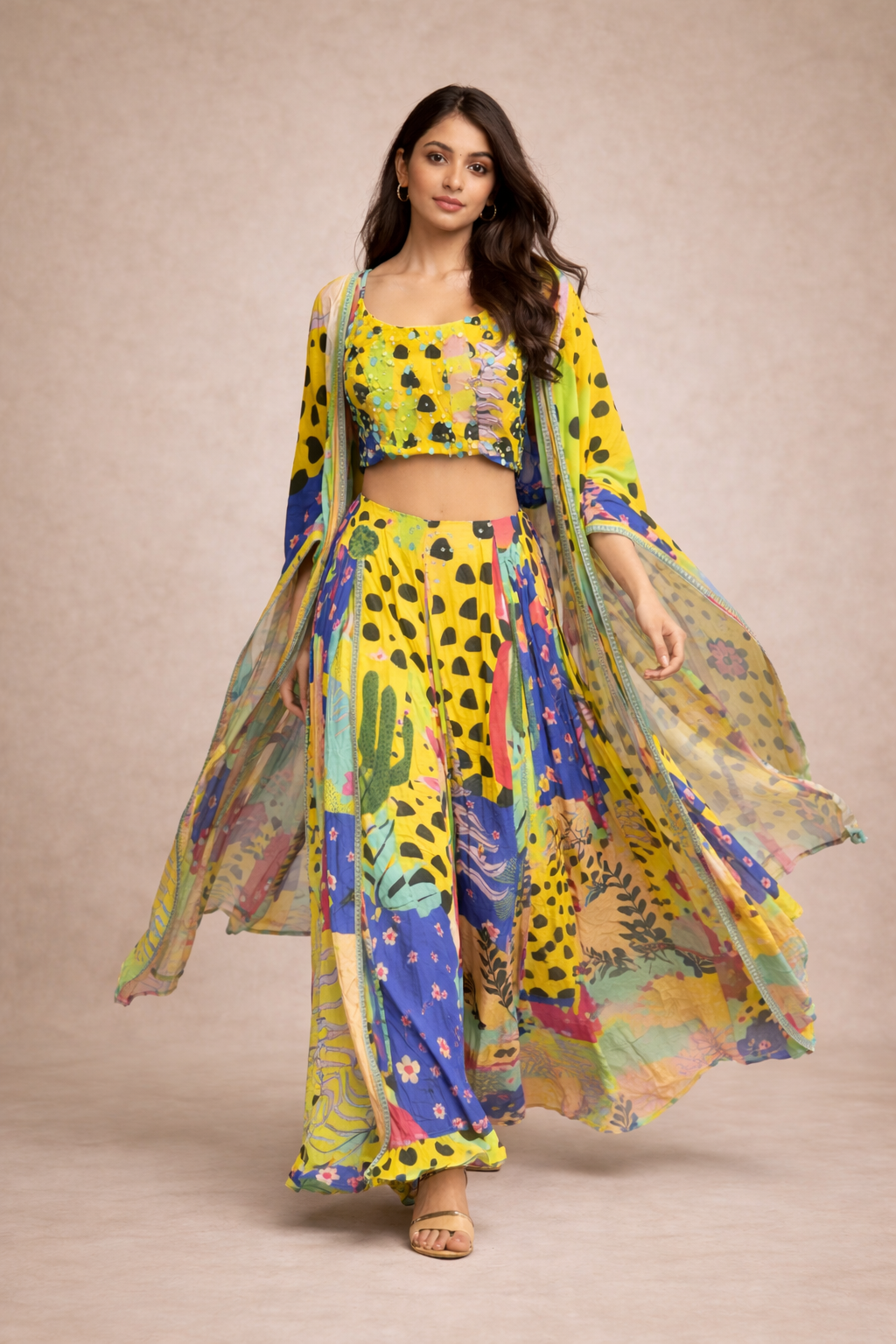 Yellow Multicolor Printed Palazzo Set
