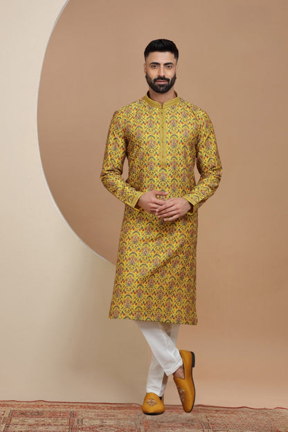 Yellow Printed Designer Kurta Set