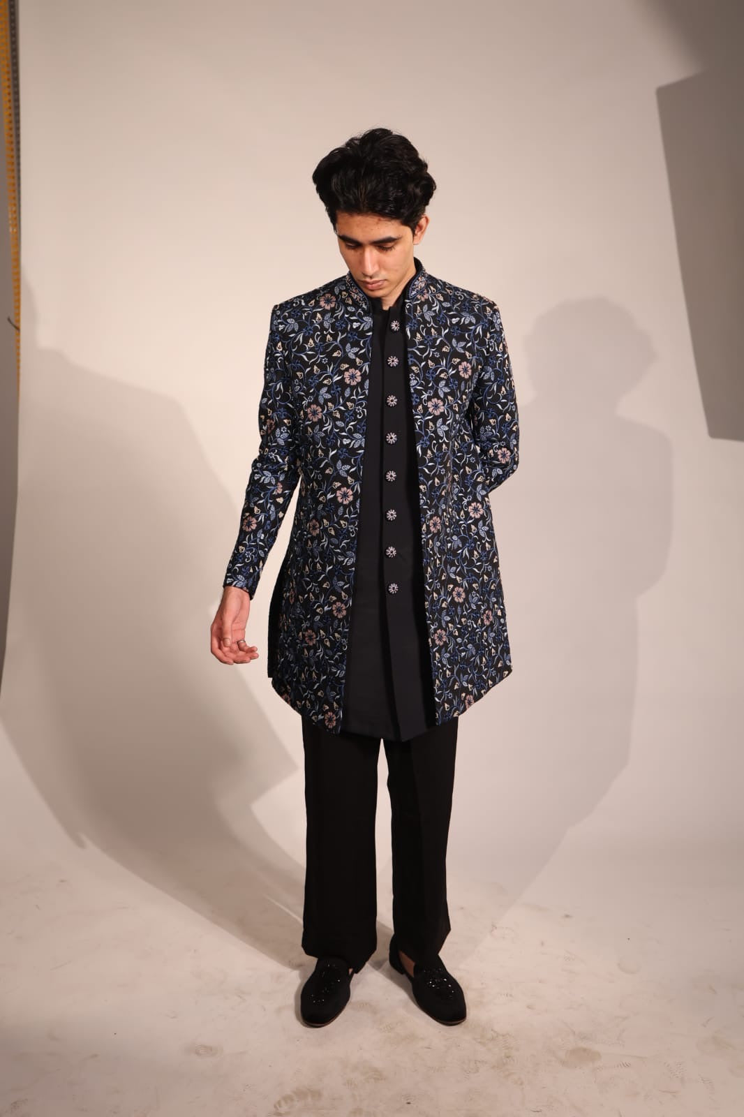 Midnight Blue Floral Embroidered Indo-Western Set