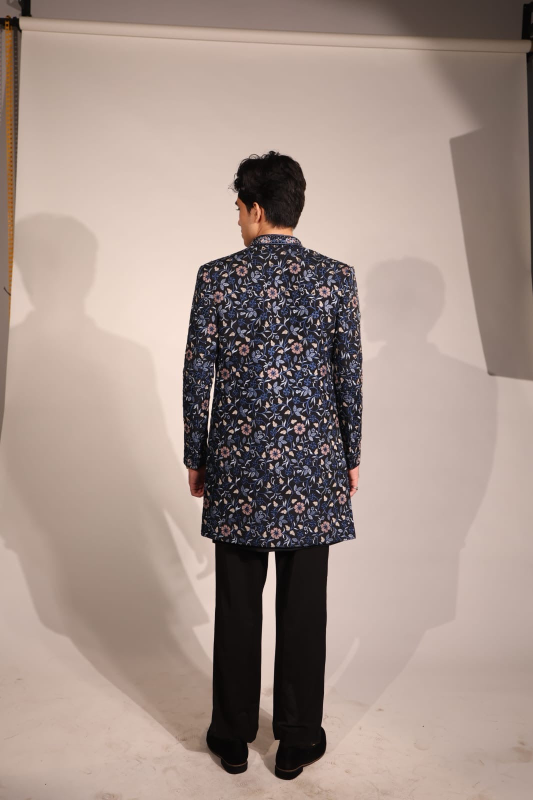 Midnight Blue Floral Embroidered Indo-Western Set