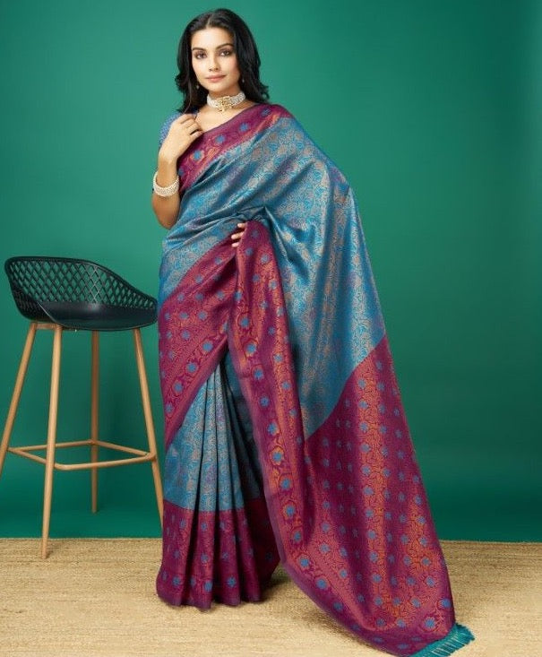 Ellampally Soft Silk Copper Zari Saree