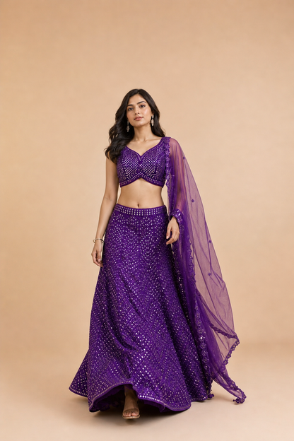 Royal Purple Mirror Work Designer Lehenga Choli