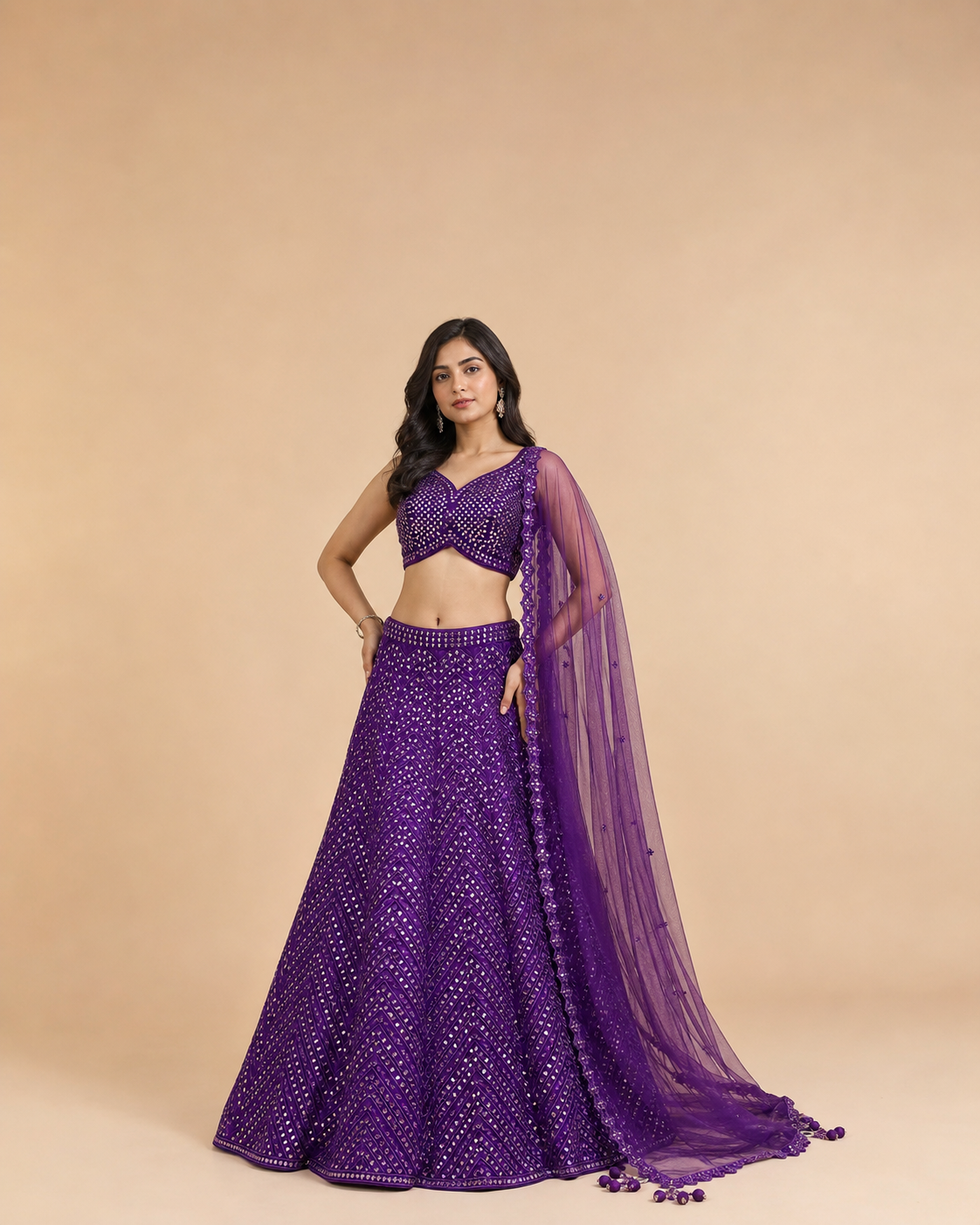 Royal Purple Mirror Work Designer Lehenga Choli