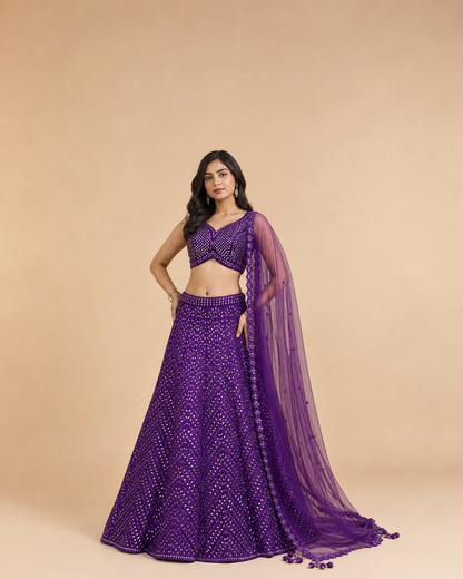 Royal Purple Mirror Work Designer Lehenga Choli