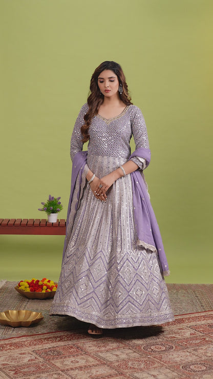 Mauve Purple Lucknowi Anarkali Suit
