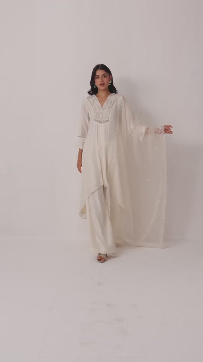 Milky White Up-Down Kurti Pant Set