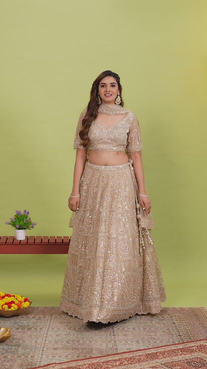 Gold Organza Zardosi Embroidered Lehenga Choli