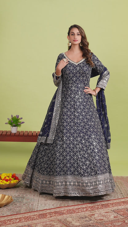 Navy Blue Sequence work Anarkali Set
